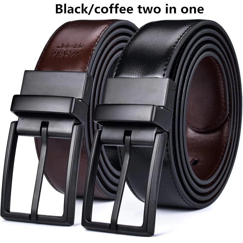 Classic & Fashion Designs Black/blue Two in One Belts with Rotated Buckle ceinture-Men's Leather Reversible Belt-JonasParamount