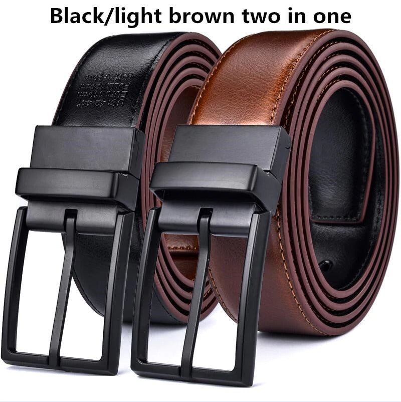 Classic & Fashion Designs Black/blue Two in One Belts with Rotated Buckle ceinture-Men's Leather Reversible Belt-JonasParamount