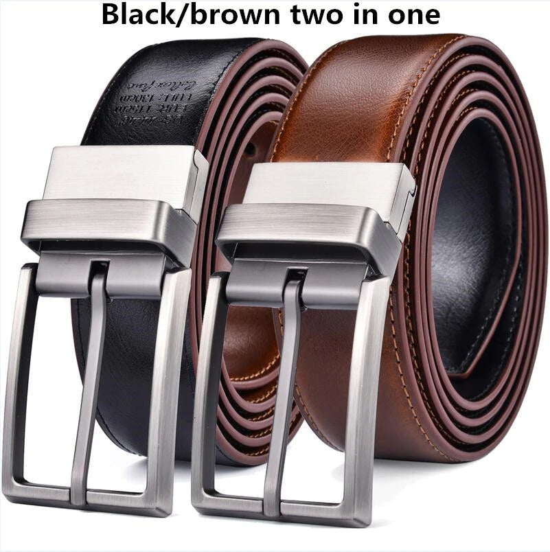 Classic & Fashion Designs Black/blue Two in One Belts with Rotated Buckle ceinture-Men's Leather Reversible Belt-JonasParamount
