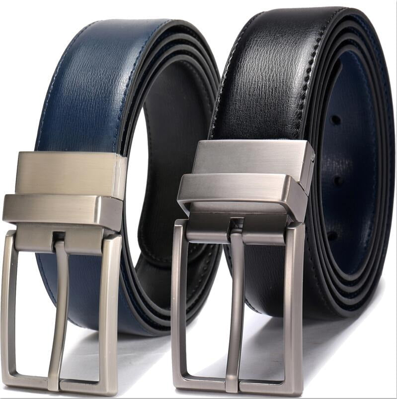Classic & Fashion Designs Black/blue Two in One Belts with Rotated Buckle ceinture-Men's Leather Reversible Belt-JonasParamount