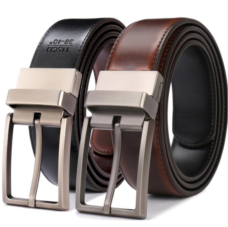 Classic & Fashion Designs Black/blue Two in One Belts with Rotated Buckle ceinture-Men's Leather Reversible Belt-JonasParamount