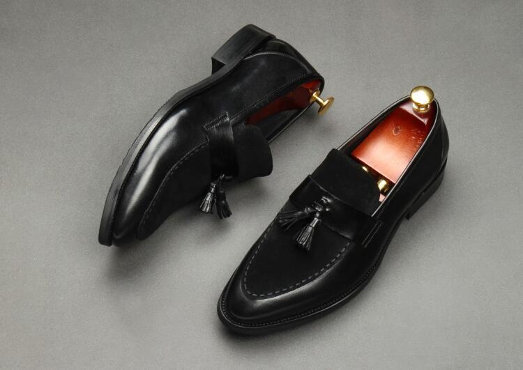 New Arrival Men Brown Suede Shoes Fashion Pointed Business Leisure Leather Slip On Loafer Black-JonasParamount