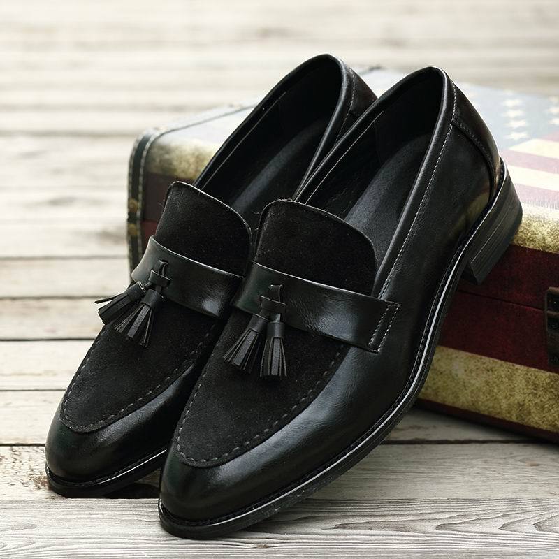 New Arrival Men Brown Boat Shoes Fashion Pointed Toe Suede Tassel Business Leisure Leather Shoes Slip On Loafer Black-JonasParamount