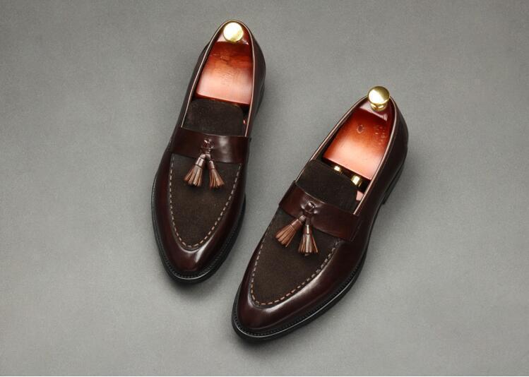 New Arrival Men Brown Suede Shoes Fashion Pointed Business Leisure Leather Slip On Loafer Black-JonasParamount