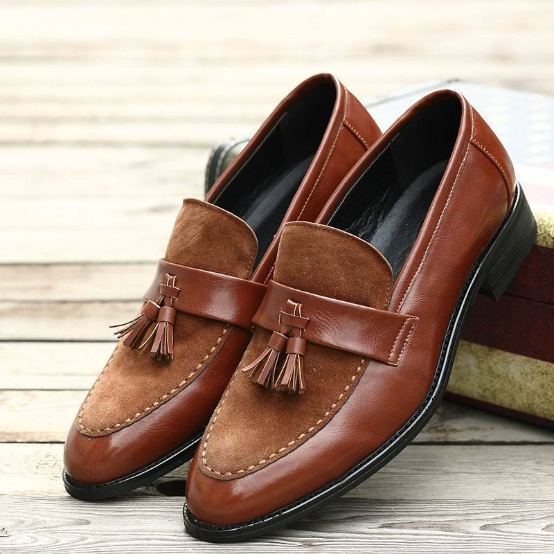 New Arrival Men Brown Boat Shoes Fashion Pointed Toe Suede Tassel Business Leisure Leather Shoes Slip On Loafer Black-JonasParamount