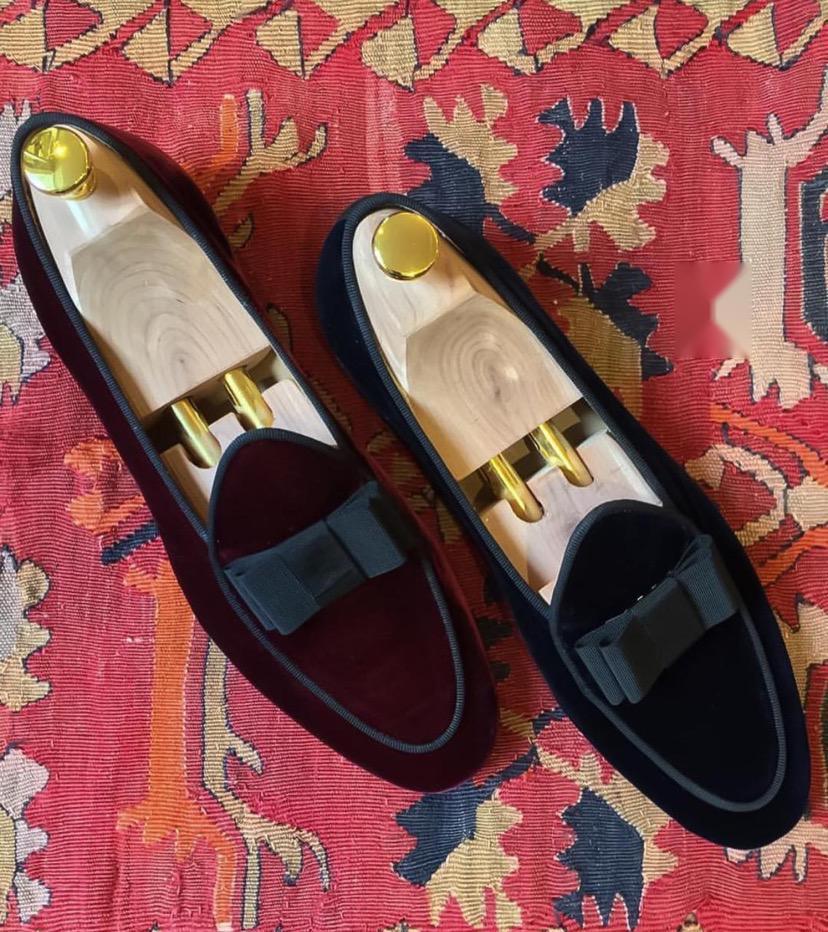 Superglamourous Velvet Bow Moccasins Men Suede Shoes Fashion Business And Partywear Loafer-JonasParamount