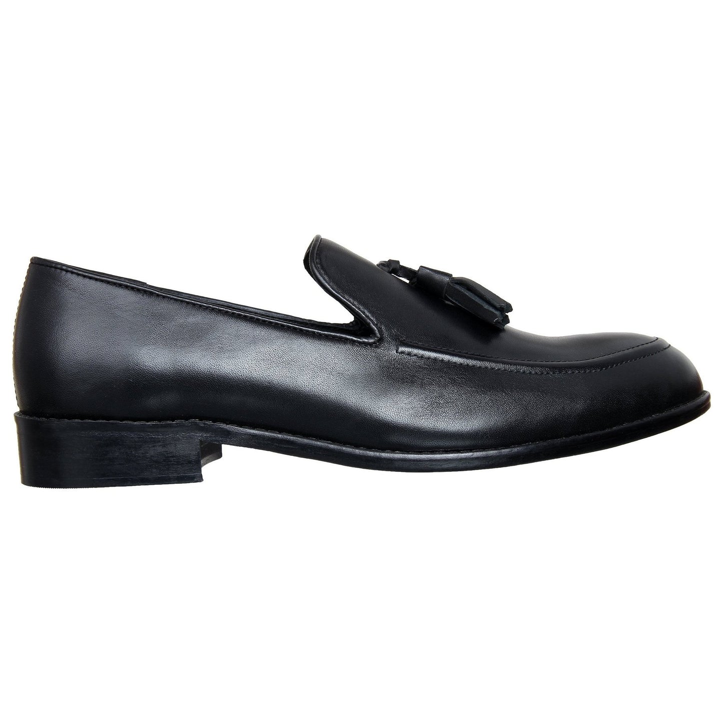 Smooth Black Slipons With Tassles For Men-JonasParamount