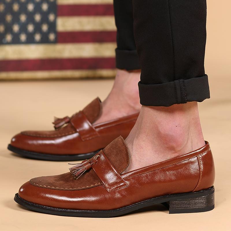 New Arrival Men Brown Boat Shoes Fashion Pointed Toe Suede Tassel Business Leisure Leather Shoes Slip On Loafer Black-JonasParamount