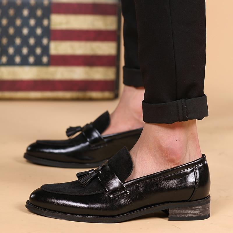 New Arrival Men Brown Boat Shoes Fashion Pointed Toe Suede Tassel Business Leisure Leather Shoes Slip On Loafer Black-JonasParamount