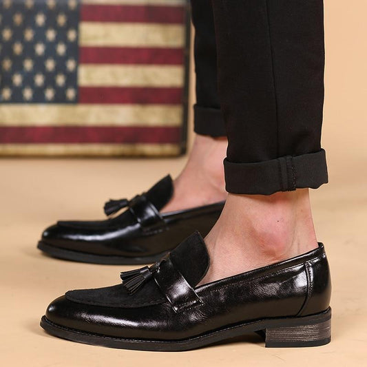 New Arrival Men Brown Boat Shoes Fashion Pointed Toe Suede Tassel Business Leisure Leather Shoes Slip On Loafer Black-JonasParamount