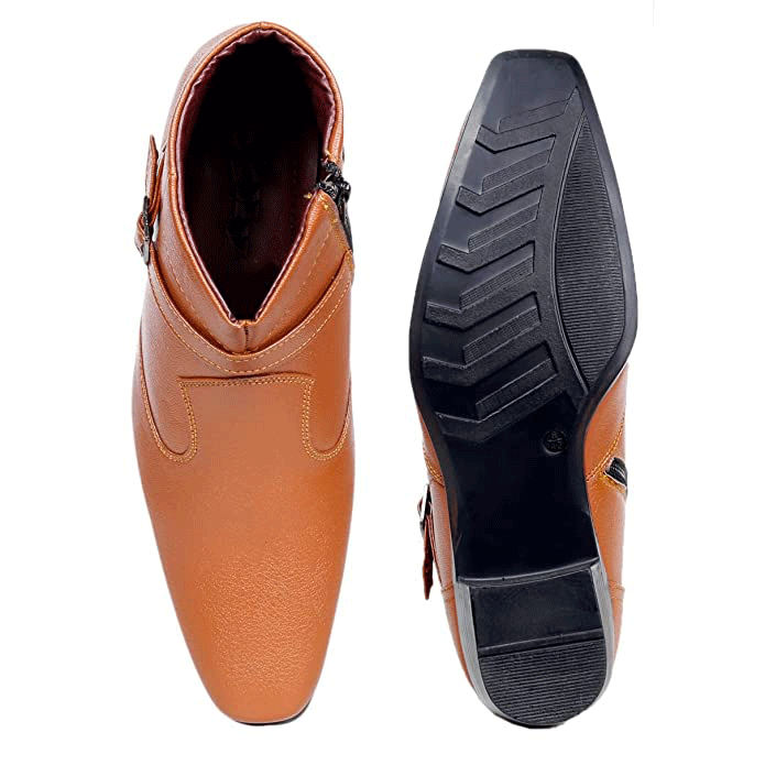 Fashionable Height Increasing Formal Buckle Zipper Boots For Men's-JonasParamount