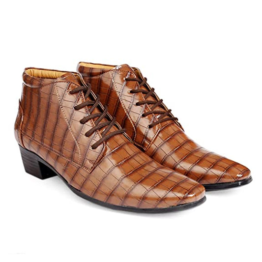 Crocodile Style Height Increasing Faux Leather Material Lace-Up Boots -JonasParamount