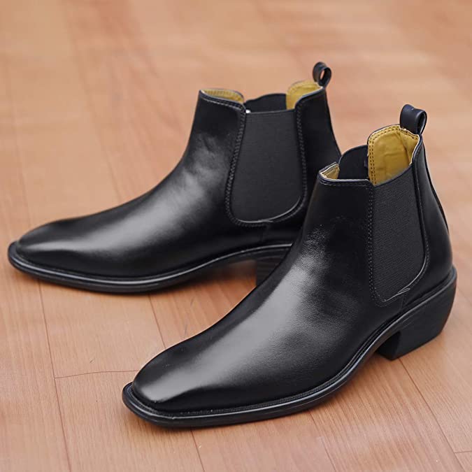 Classy Hight Ankle Height Increasing Black Chelsea Boots For Men-JonasParamount