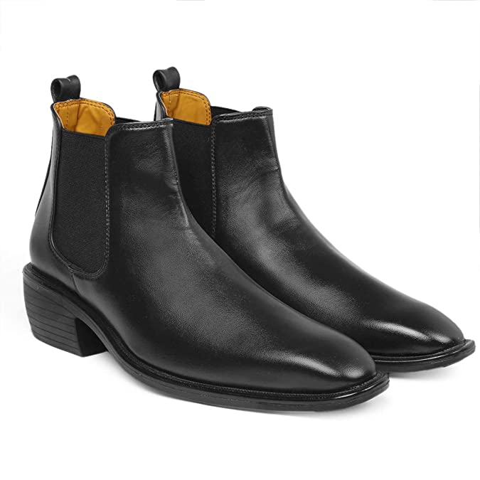Classy Hight Ankle Height Increasing Black Chelsea Boots For Men-JonasParamount