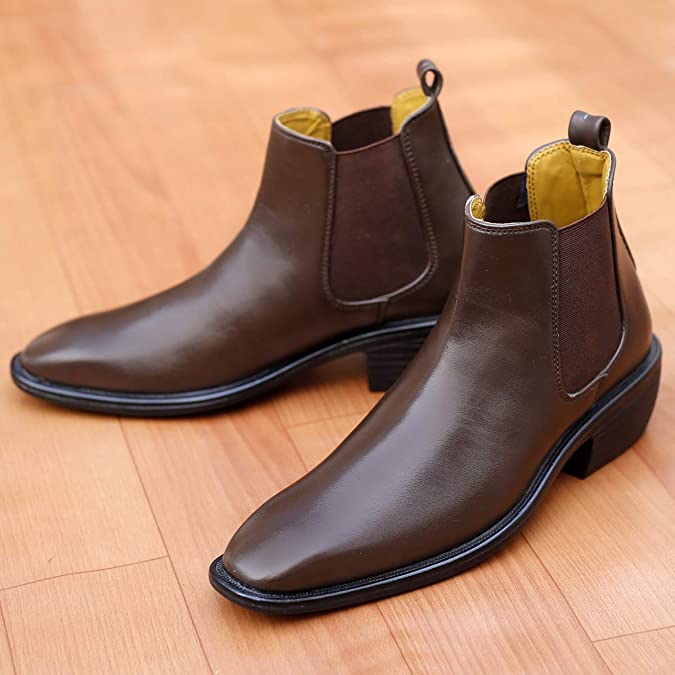 Classy Hight Ankle Height Increasing Brown Chelsea Boots For Men-JonasParamount