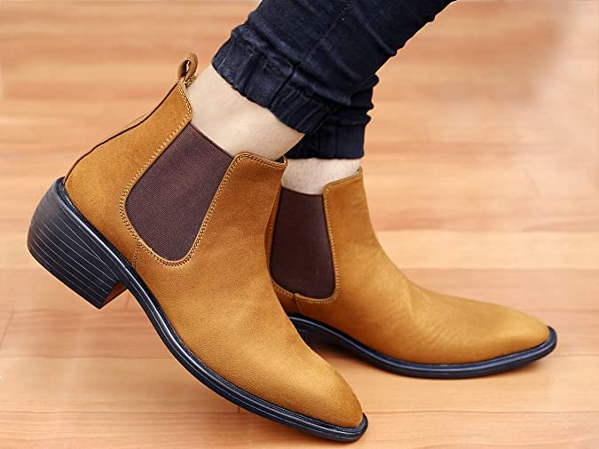 Height Increasing Suede Material Tan Casual Chelsea Boots For Men-JonasParamount