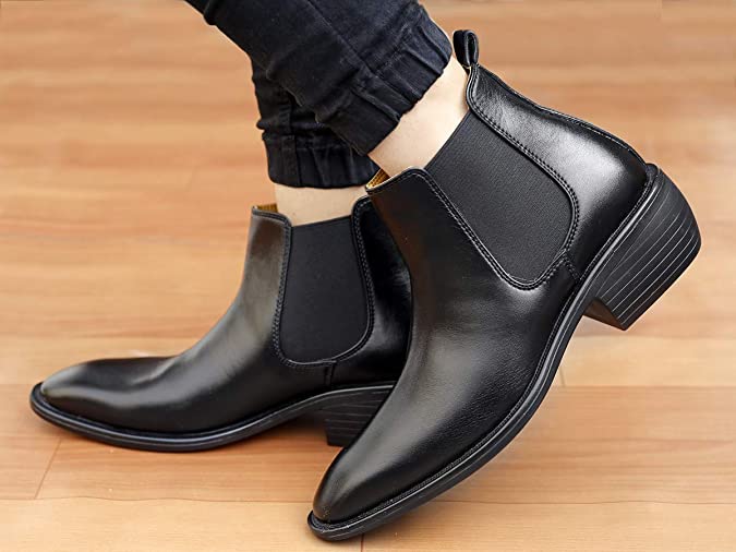 Classy Hight Ankle Height Increasing Black Chelsea Boots For Men-JonasParamount