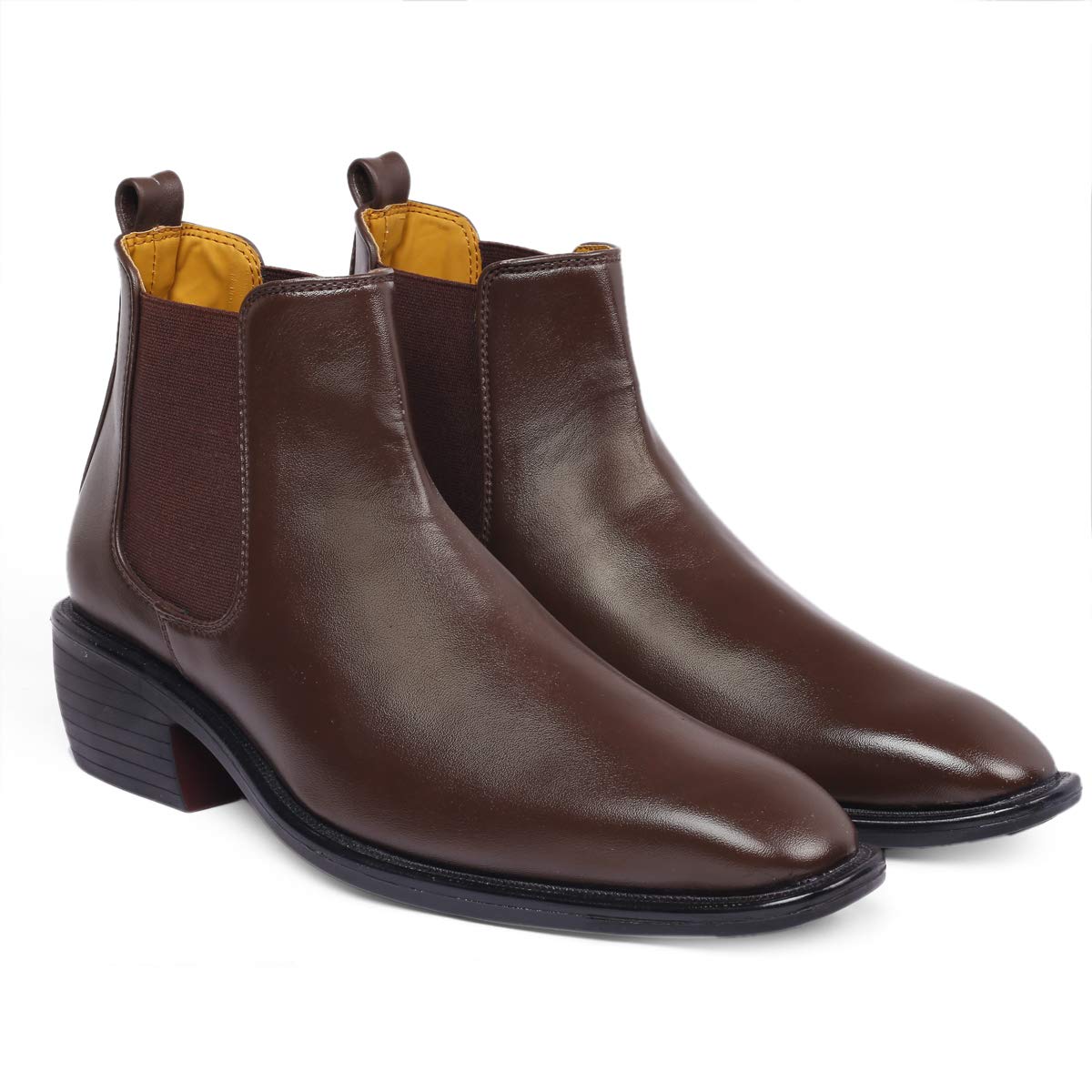 Classy Hight Ankle Height Increasing Brown Chelsea Boots For Men-JonasParamount