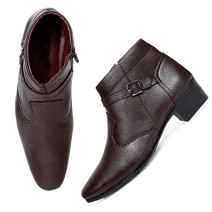 Fashionable Height Increasing Formal Buckle Zipper Boots For Men's-JonasParamount