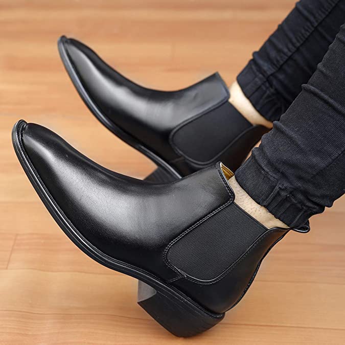 Classy Hight Ankle Height Increasing Black Chelsea Boots For Men-JonasParamount