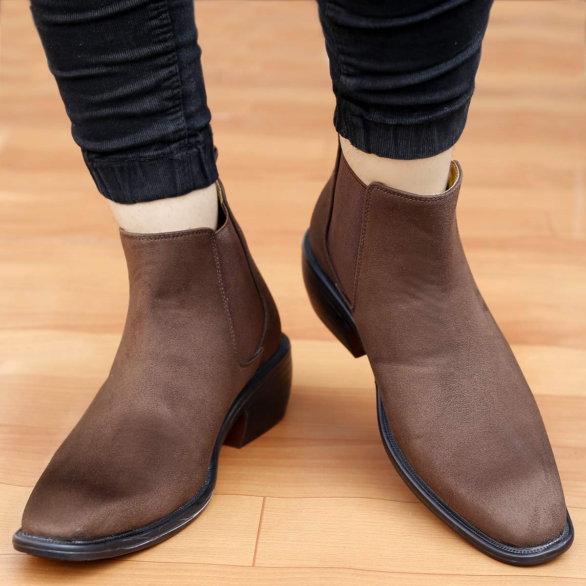 Height Increasing Suede Material Brown Casual Chelsea Boots For Men-JonasParamount
