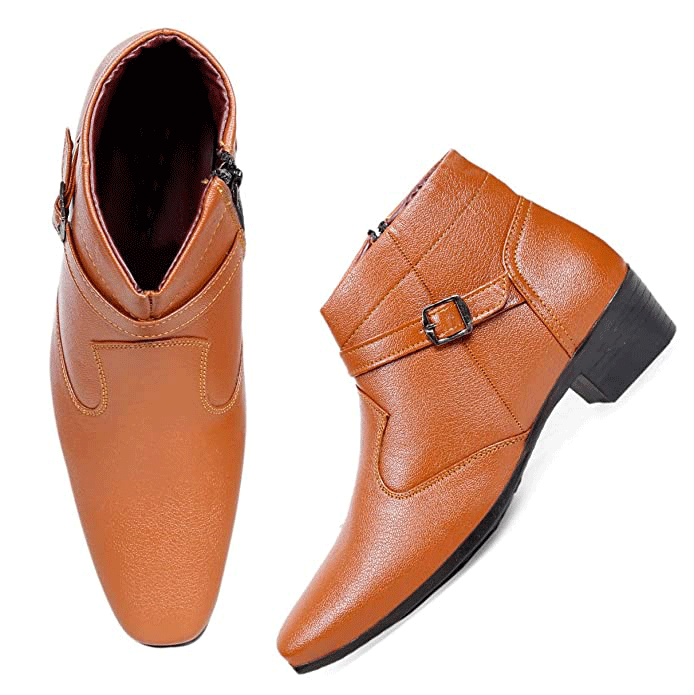 Fashionable Height Increasing Formal Buckle Zipper Boots For Men's-JonasParamount