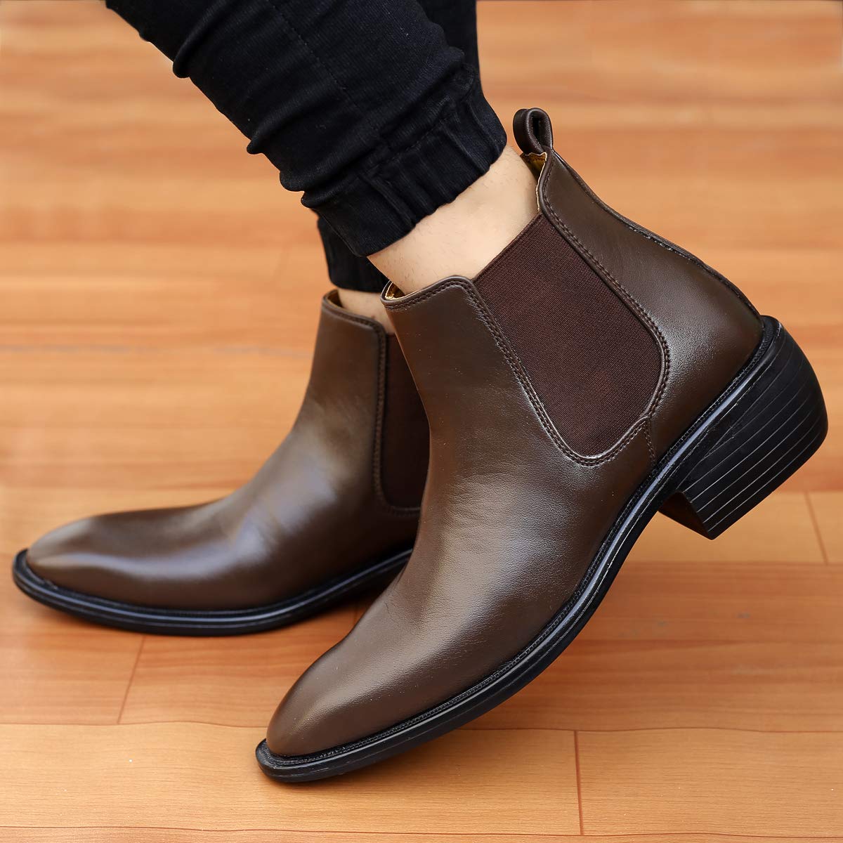 Classy Hight Ankle Height Increasing Brown Chelsea Boots For Men-JonasParamount
