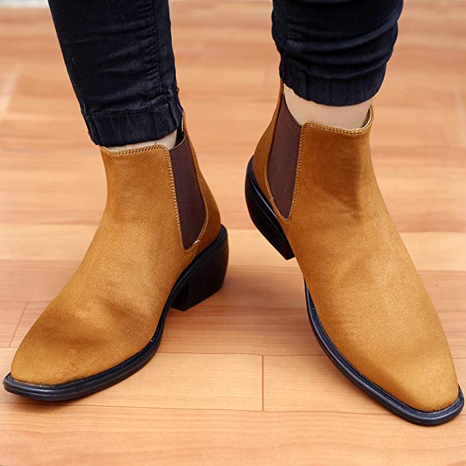 Height Increasing Suede Material Tan Casual Chelsea Boots For Men-JonasParamount