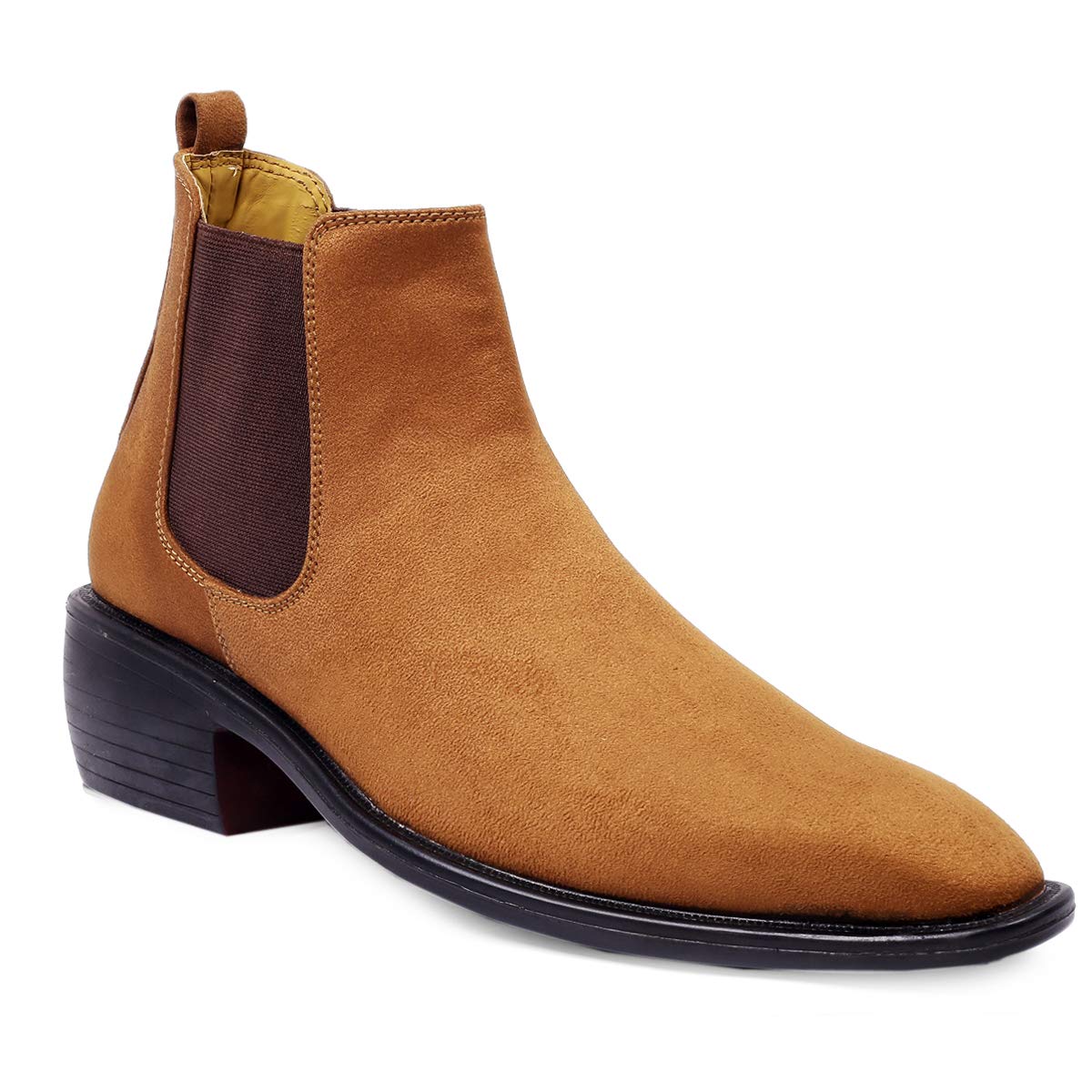 Height Increasing Suede Material Tan Casual Chelsea Boots For Men-JonasParamount