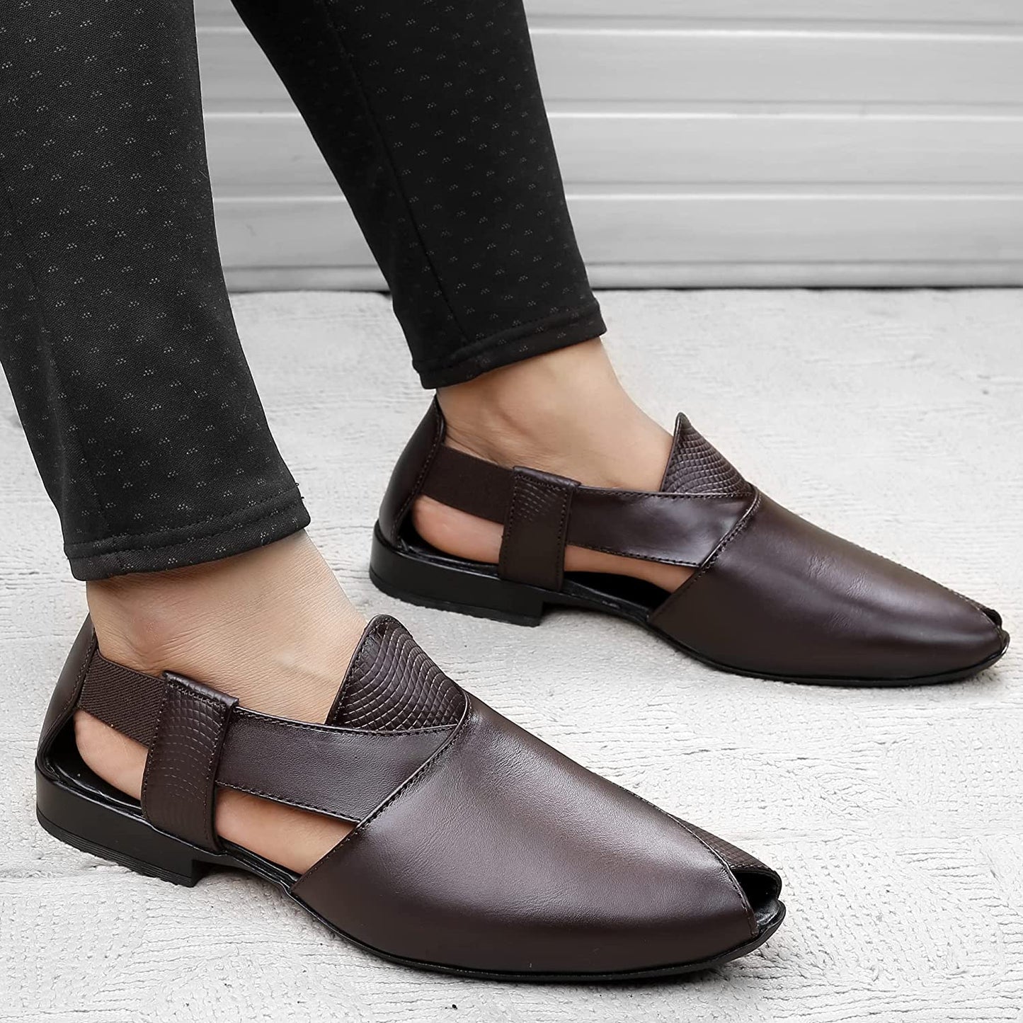 Stylish Peshawari Formal Genuine Leather Slip-on Sandal For Men's-JonasParamount