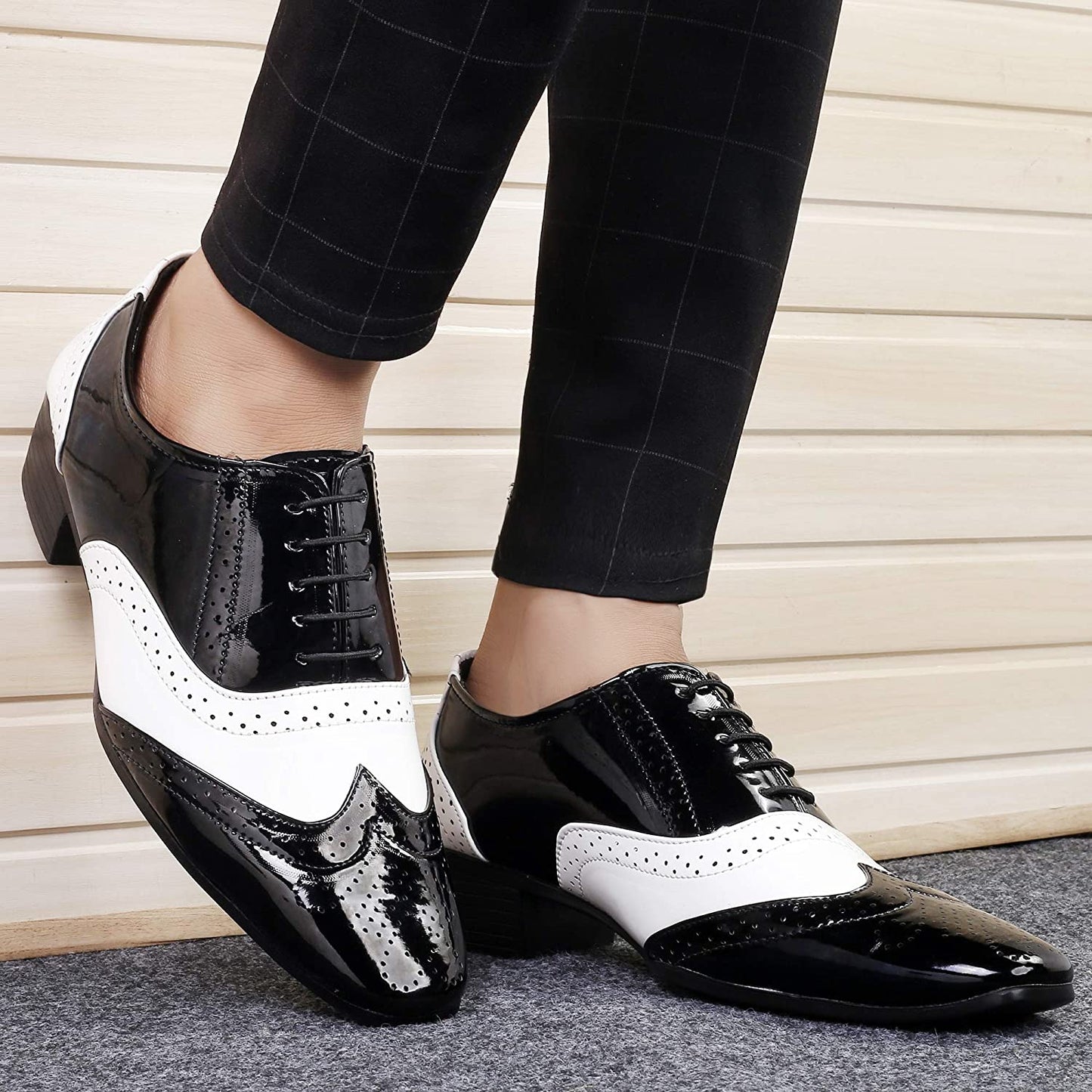 Classy Black And White Height Increasing Casual And Formal Oxford Lace-Up Shoes-JonasParamount