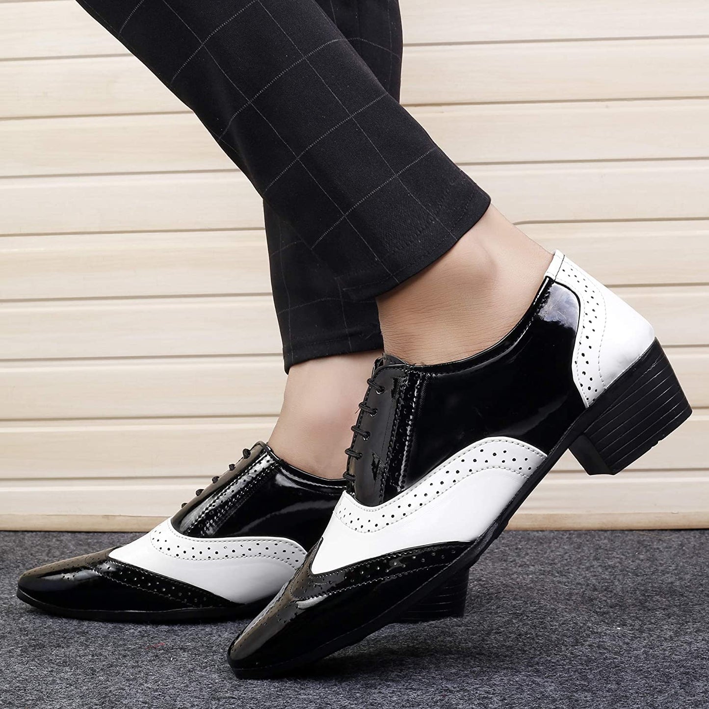 Classy Black And White Height Increasing Casual And Formal Oxford Lace-Up Shoes-JonasParamount