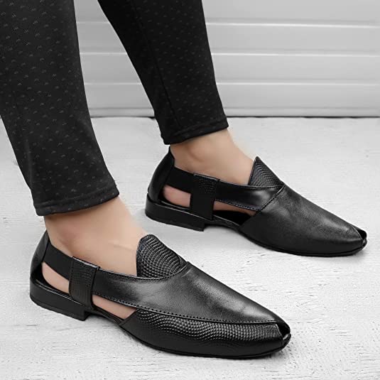 Stylish Peshawari Formal Genuine Leather Slip-on Sandal For Men's-JonasParamount