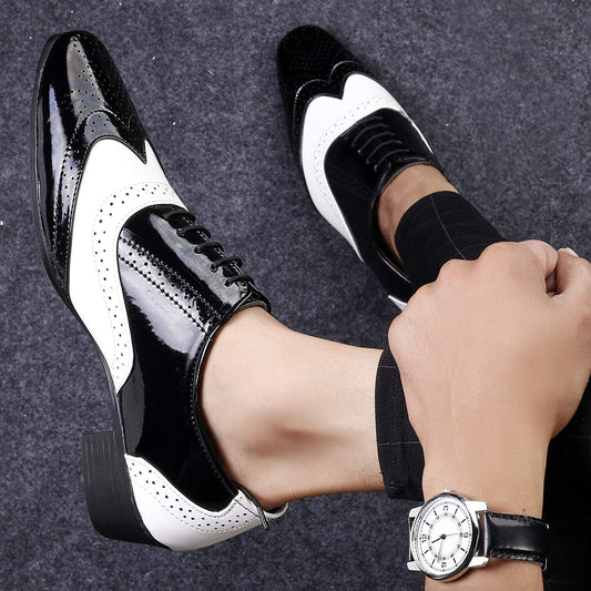 Classy Black And White Height Increasing Casual And Formal Oxford Lace-Up Shoes-JonasParamount