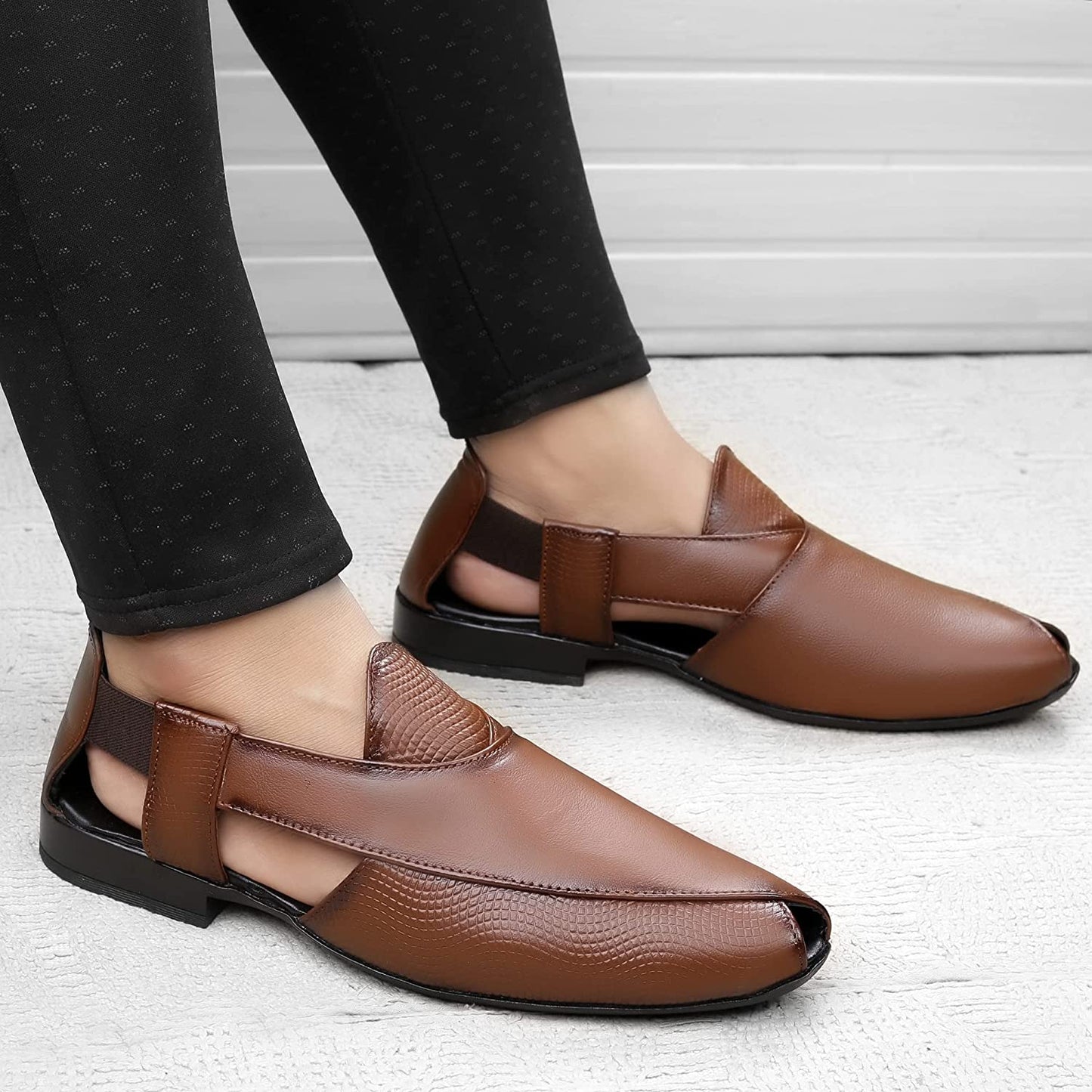 Stylish Peshawari Formal Genuine Leather Slip-on Sandal For Men's-JonasParamount