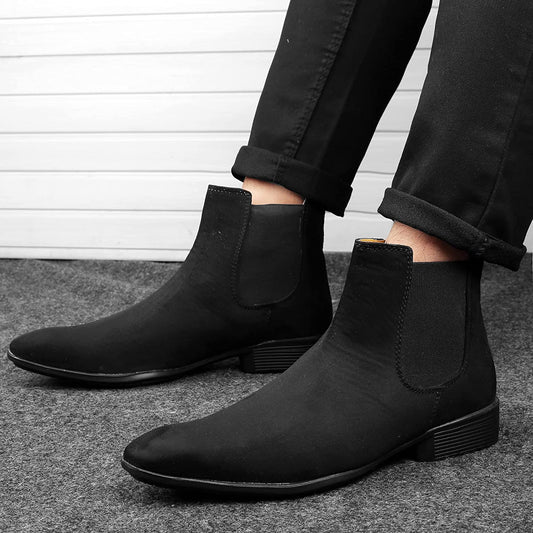 New Arrival Latest Suede Material Black Casual Chelsea Boots For Men-JonasParamount