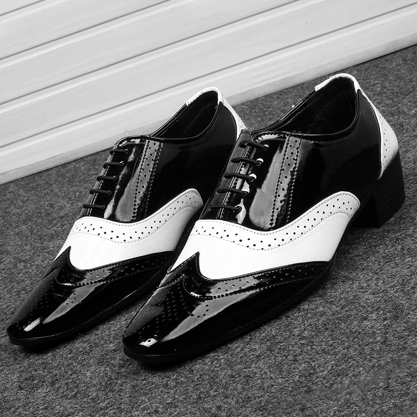 Classy Black And White Height Increasing Casual And Formal Oxford Lace-Up Shoes-JonasParamount