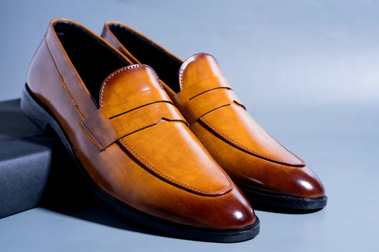 Stylish Men Suede Shoes Fashion Pointed Business And Partywear Leather Slip On Loafer Tan Color-JonasParamount