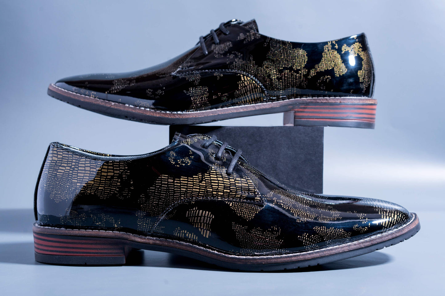 New Men's Wear Shiny Golden World Map Pattern Premium Design Quality Casual And Party Shoes -JonasParamount