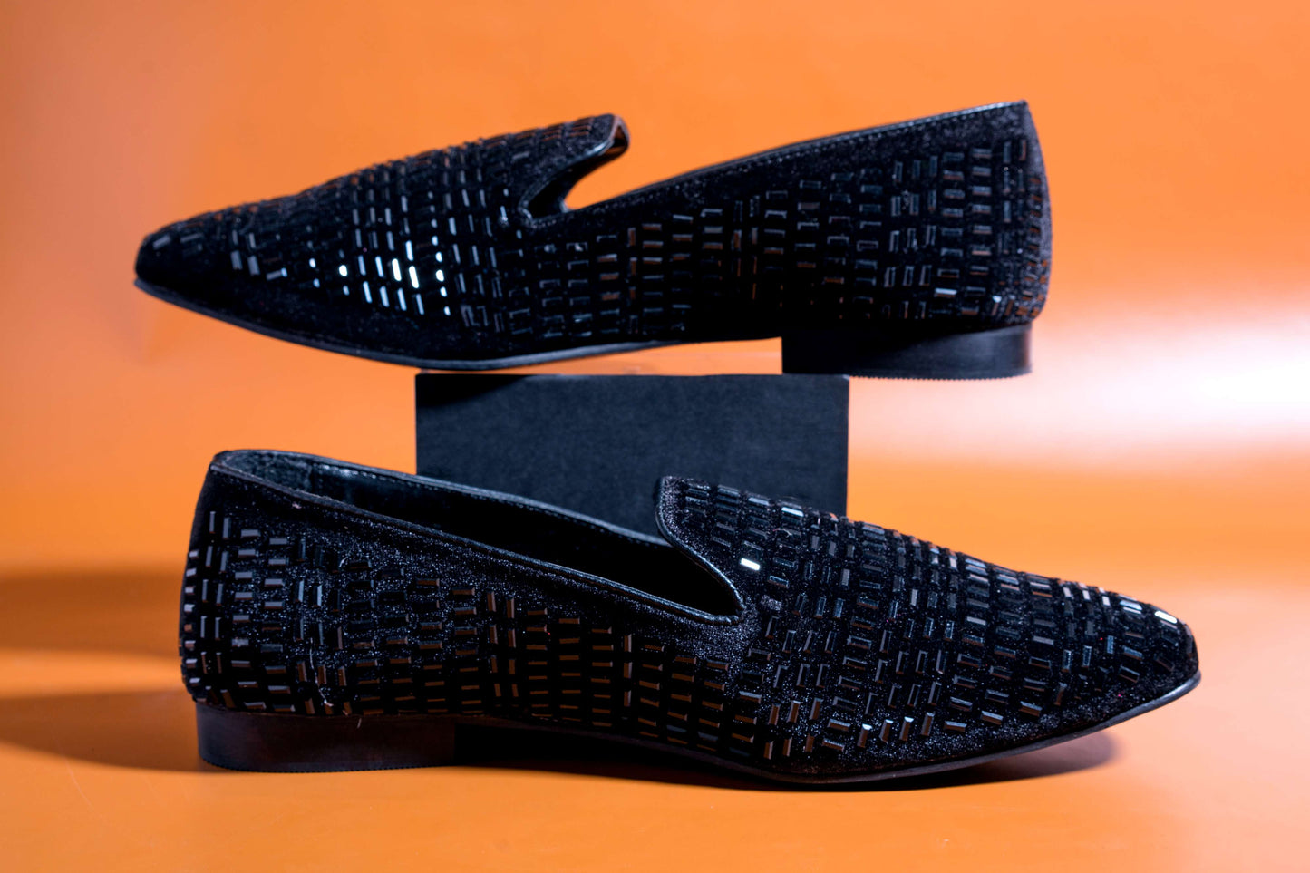 Stylish Men's Fashion Wedding Imported Studded Black Moccasins High Quality Slip On Flat Loafer-JonasParamount