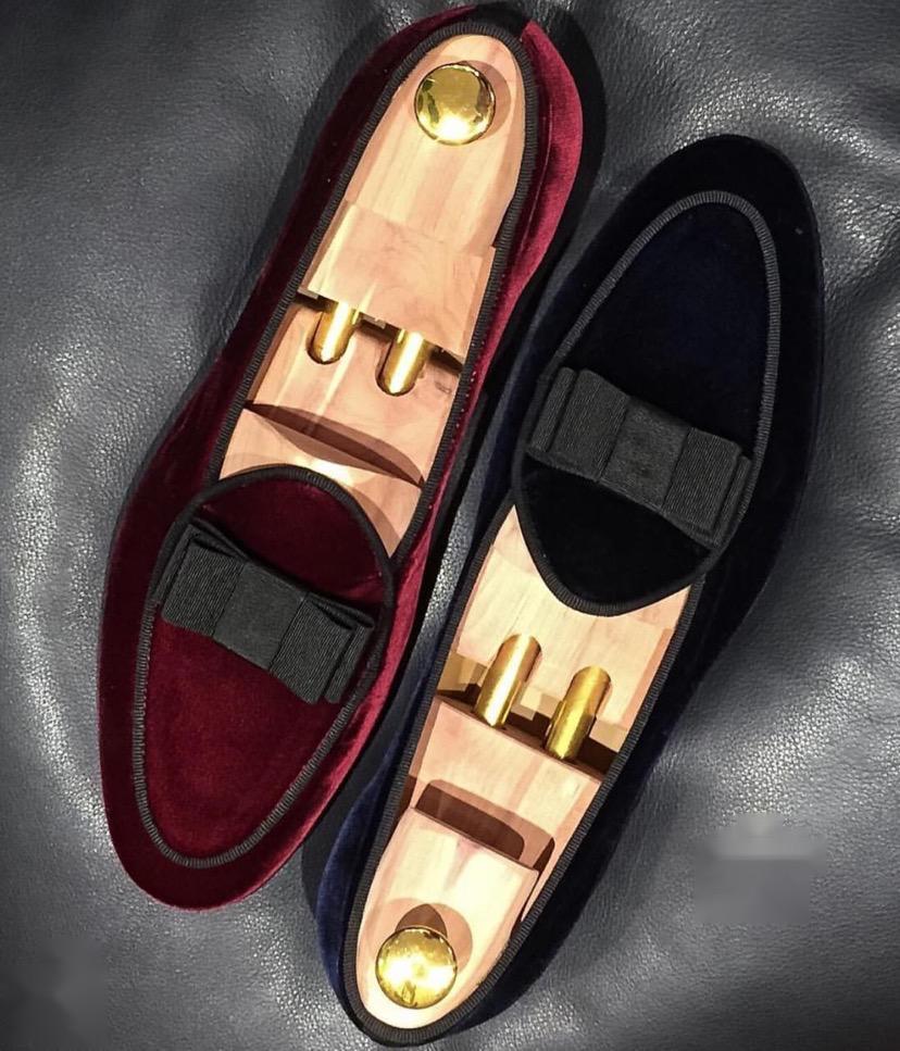 Superglamourous Velvet Bow Moccasins Men Suede Shoes Fashion Business And Partywear Loafer-JonasParamount