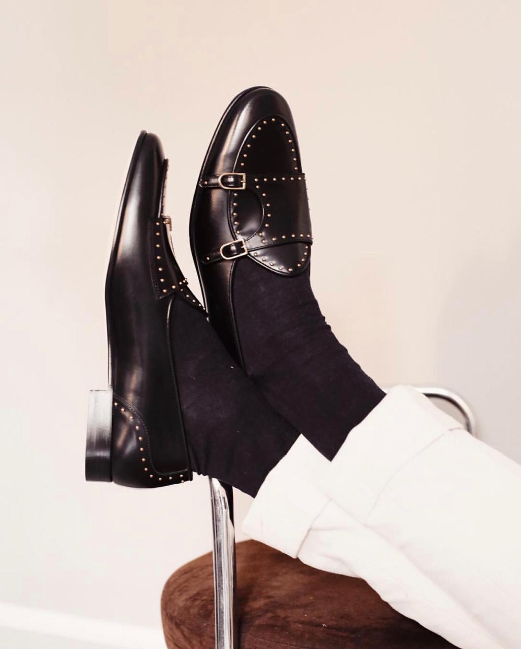 Stylish Stud Monk Business And Partywear Leather Slip On Loafer-JonasParamount