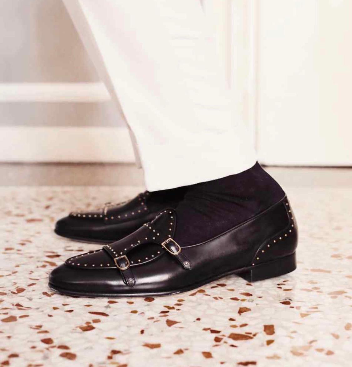 Stylish Stud Monk Business And Partywear Leather Slip On Loafer-JonasParamount