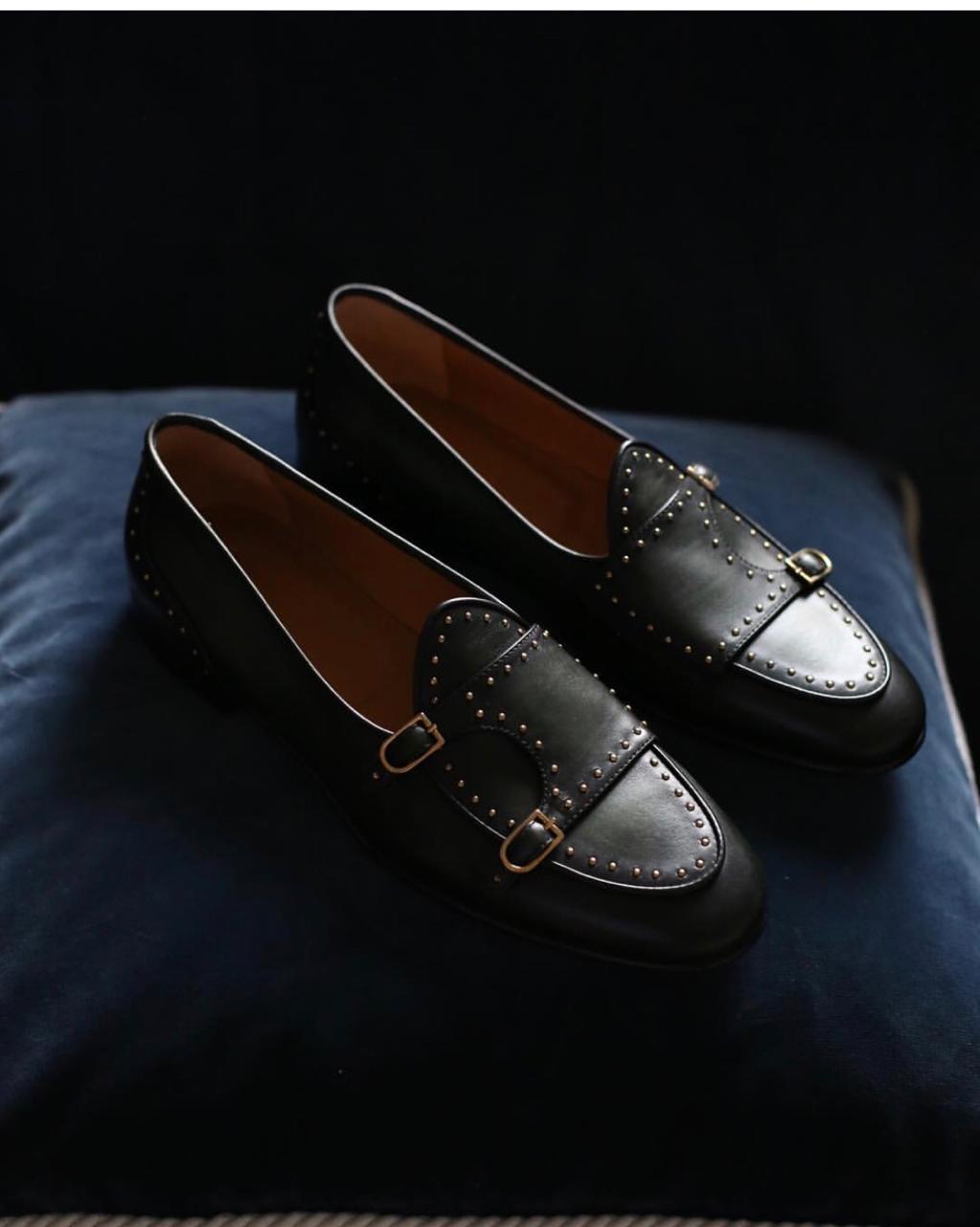 Stylish Stud Monk Business And Partywear Leather Slip On Loafer-JonasParamount