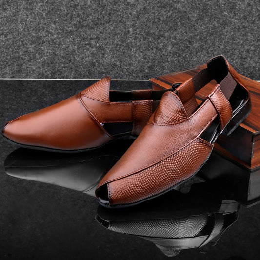 Stylish Peshawari Formal Genuine Leather Slip-on Sandal For Men's-JonasParamount