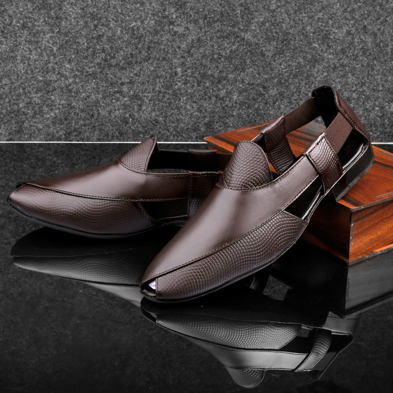 Stylish Peshawari Formal Genuine Leather Slip-on Sandal For Men's-JonasParamount