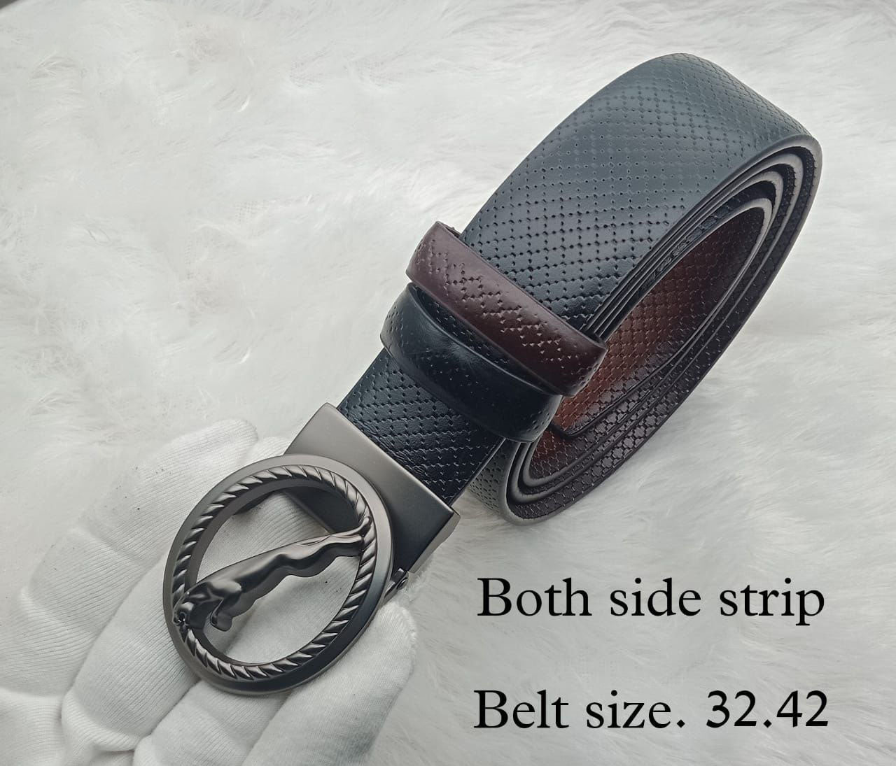 Round Shape Jaguar Buckle With Reversible Strap Belt For Men's-JonasParamount
