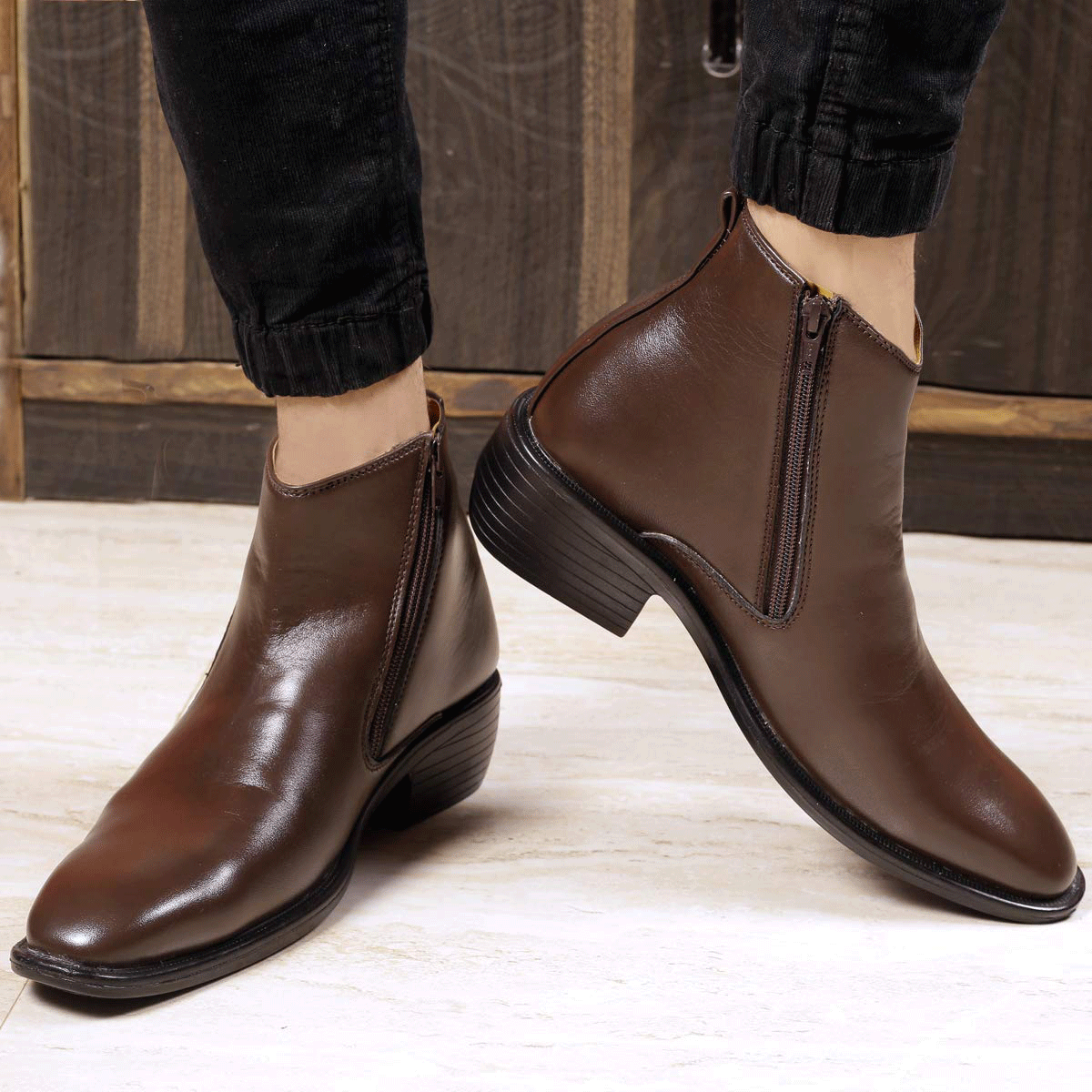 New Arrival Brown Casual Formal Zipper Ankle Boots For Men-JonasParamount