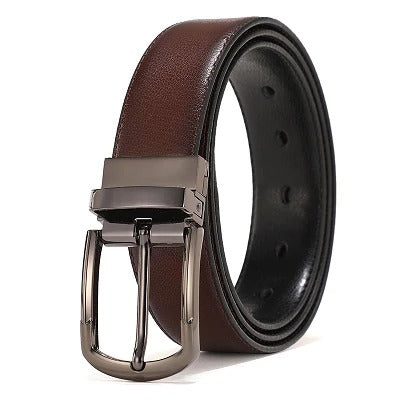 Men Genuine Leather Reversible Buckle Brown and Black Business Dress Belts for Men-JonasParamount