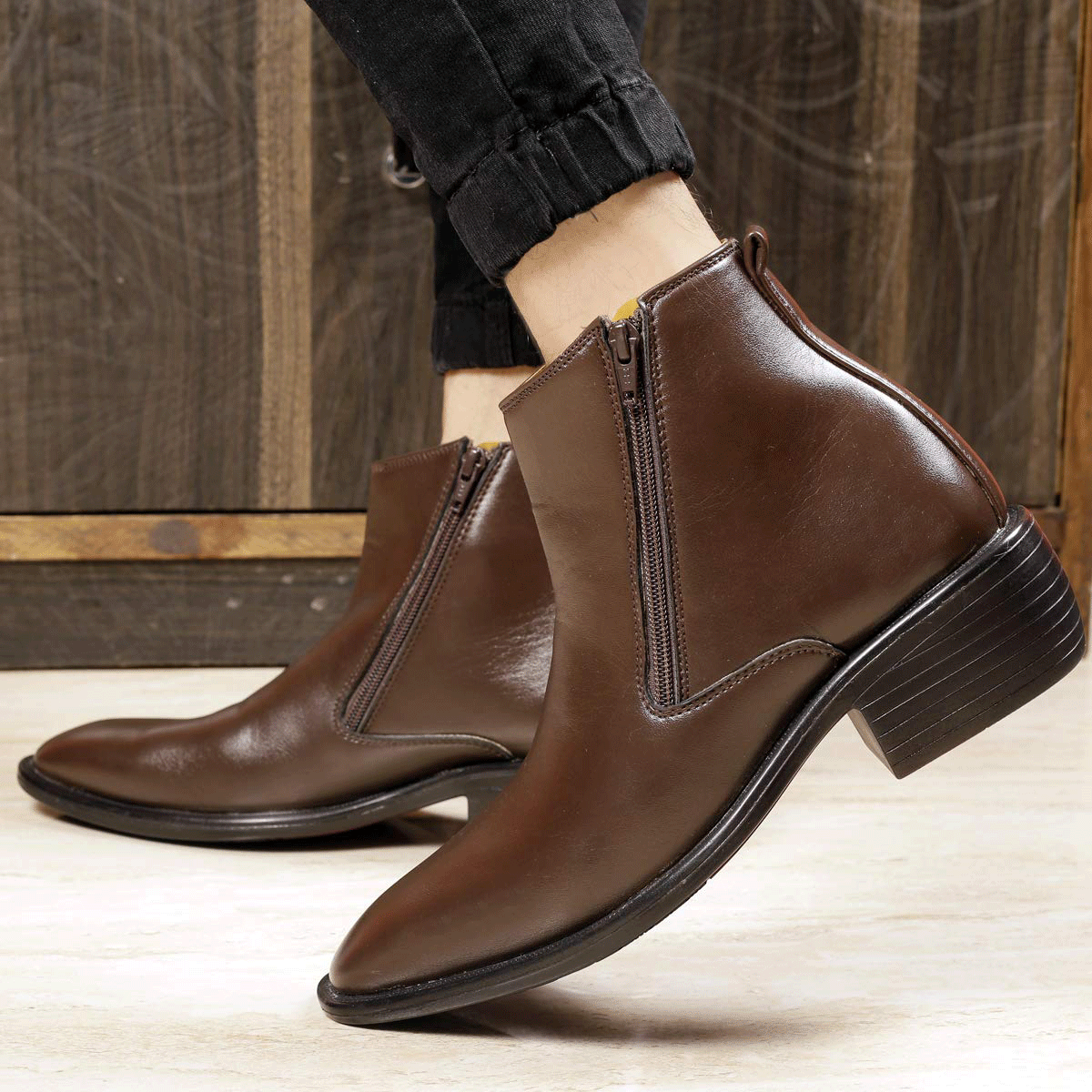 New Arrival Brown Casual Formal Zipper Ankle Boots For Men-JonasParamount